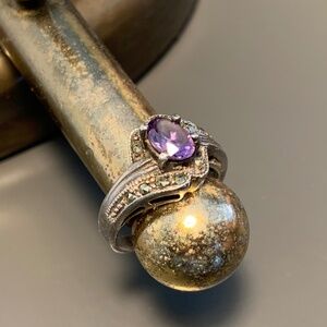 Sterling Silver .925 Amethyst & Marcasite Ring – Vintage Style